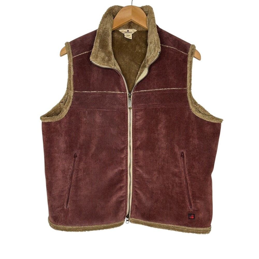 Woolrich Corduroy Vest Faux Fur Lined XL Hazelberry Zip Granola Outdoor Barn EUC